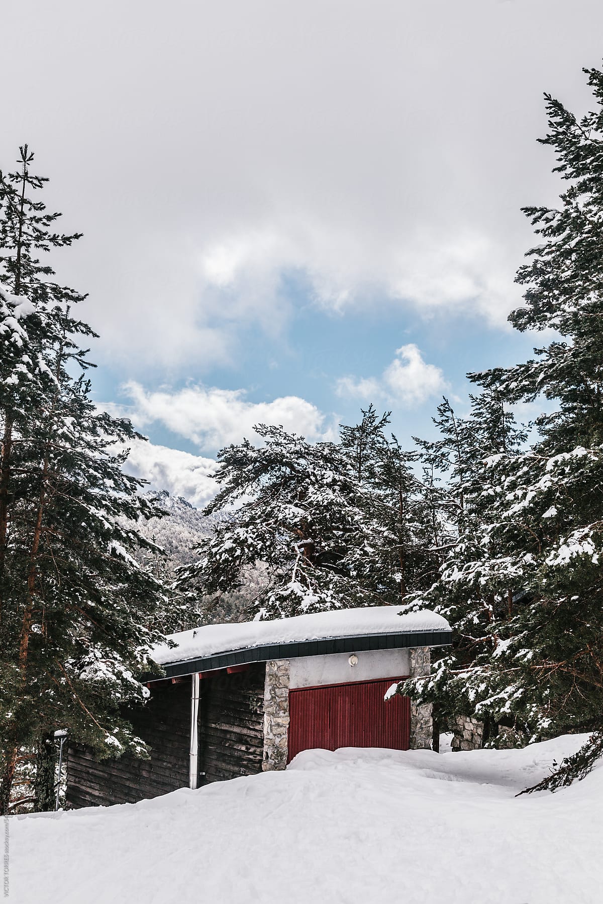 Small Cabin in a Snowy Landscape