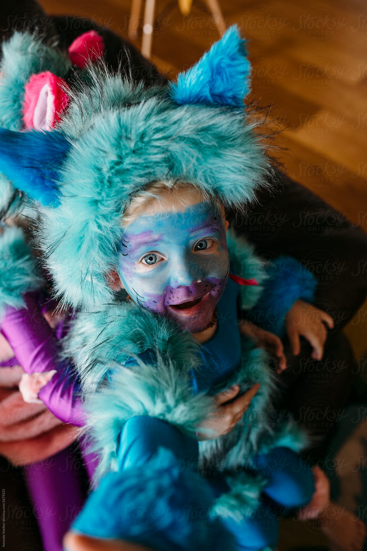 Portrait of Toddler Boy in Blue Cat Costume