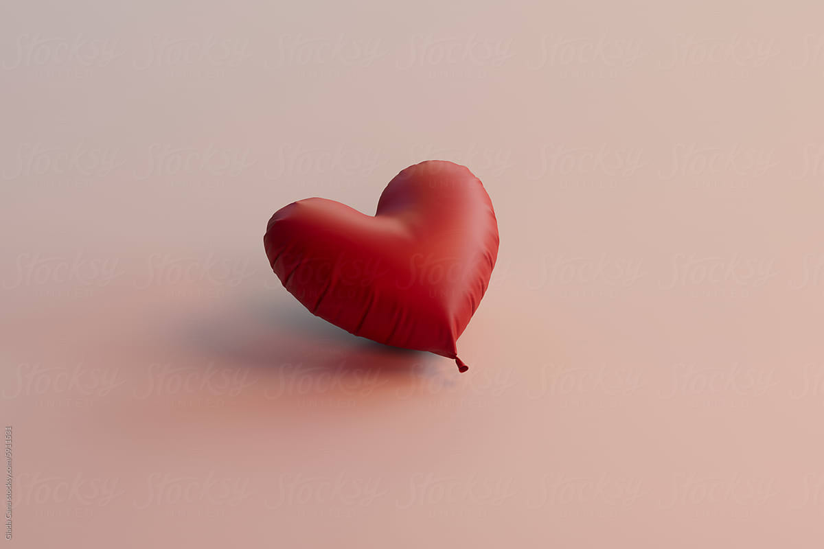 3D Render of a Red Heart Balloon on Pink Background