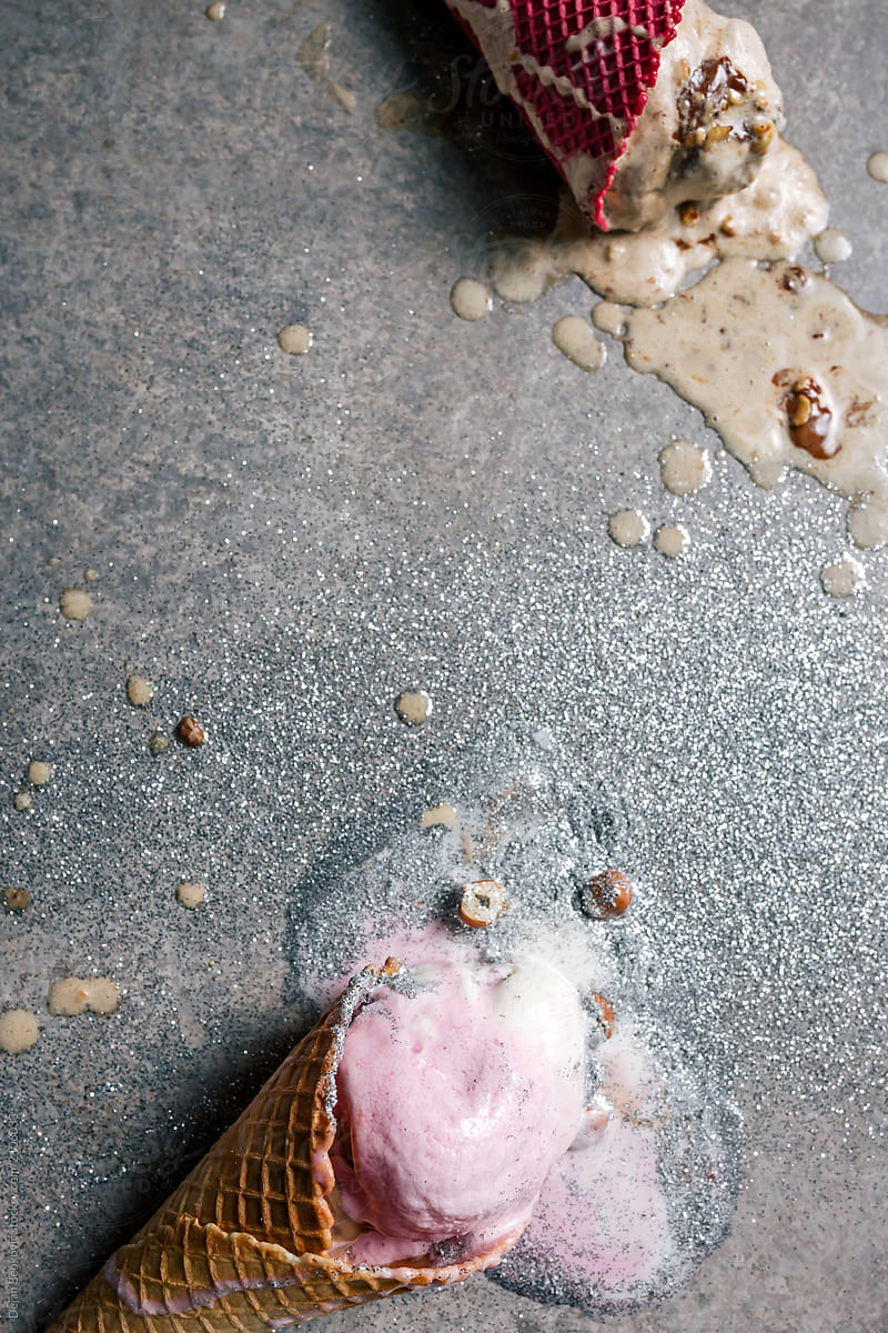 Melted ice cream on the ground