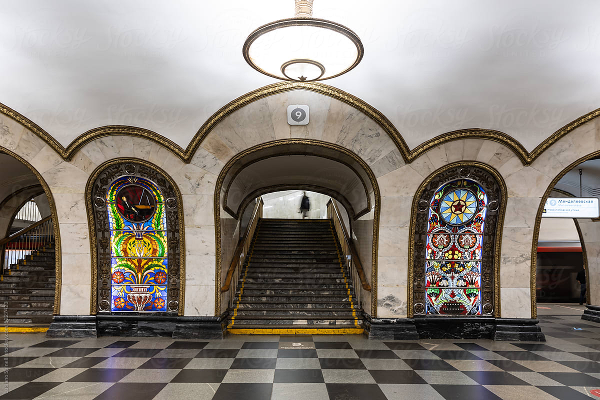 Moscow metro station and its stained glass art pieces