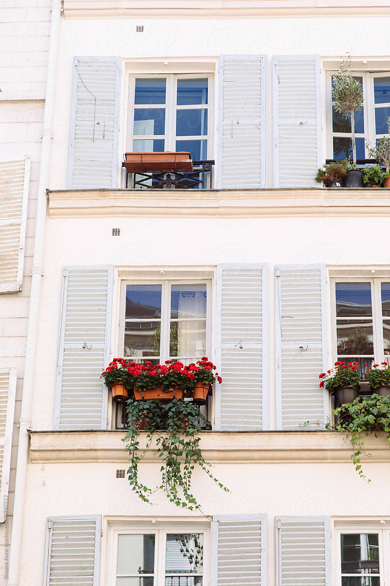 Modern Paris building with flowerboxes