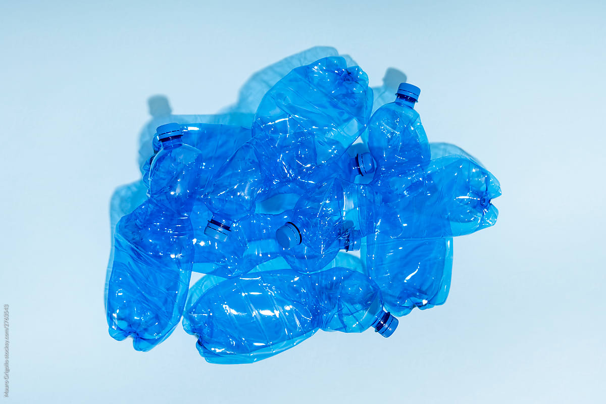 Group of single-use plastic bottles