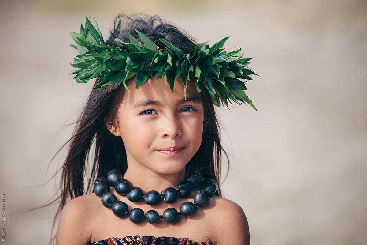 Portrait Of A Young Traditional Hawaiian Hula Dancer Girl By Shelly Perry