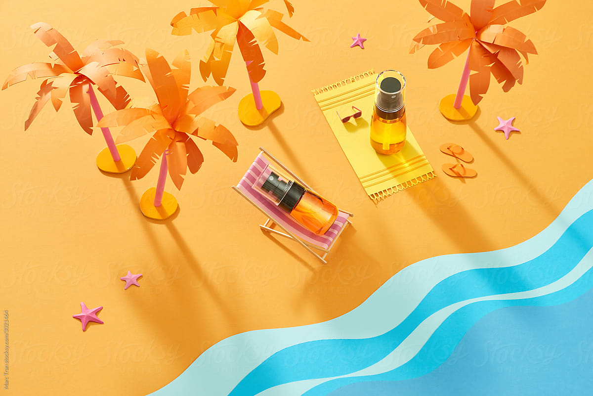 Flat lay summer sunscreen banner ads