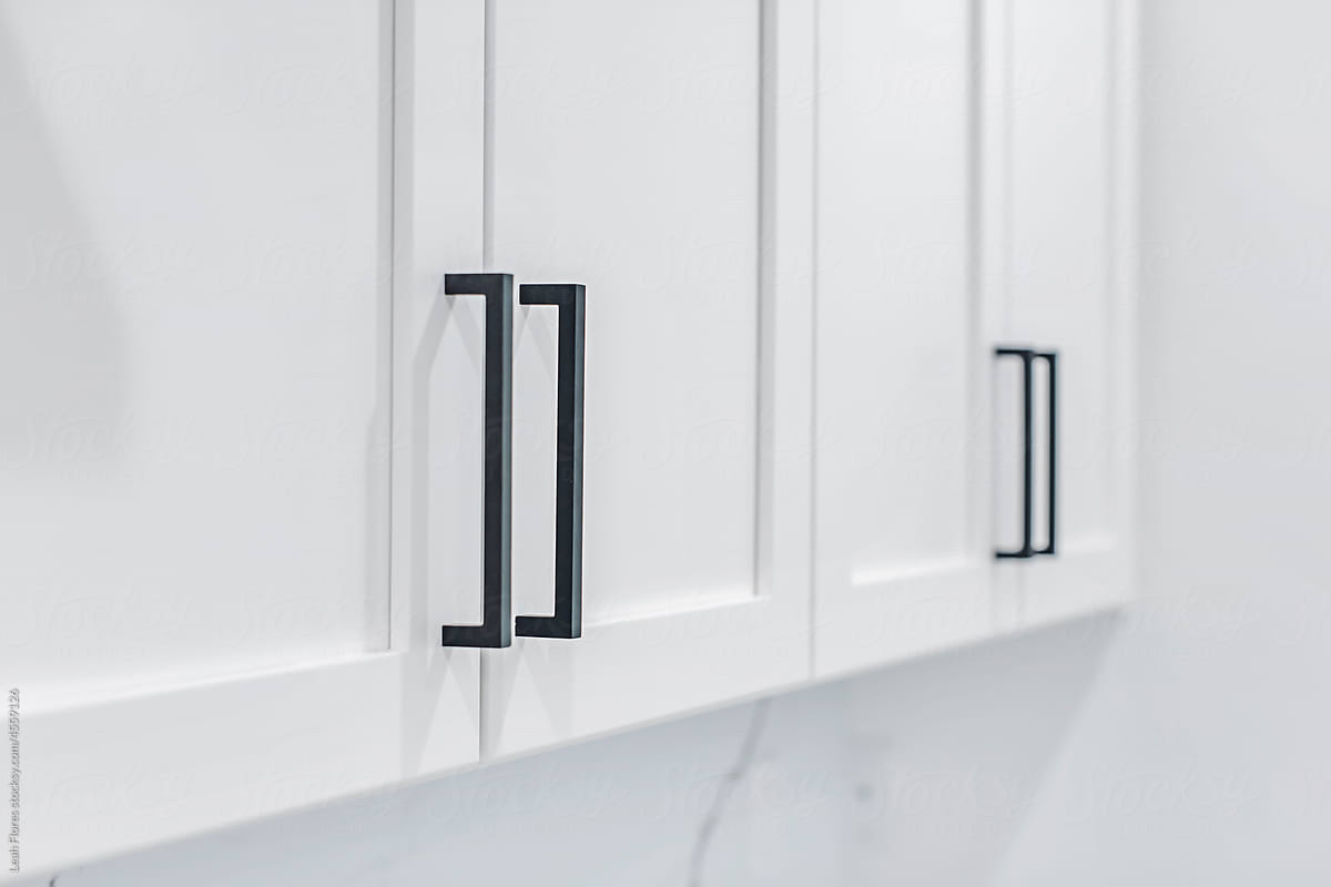 Closeup of Cabinet Doors in a White Kitchen