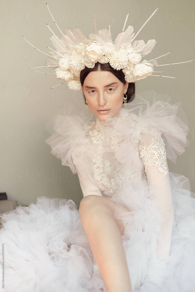 Confident bride in elegant white wedding dress