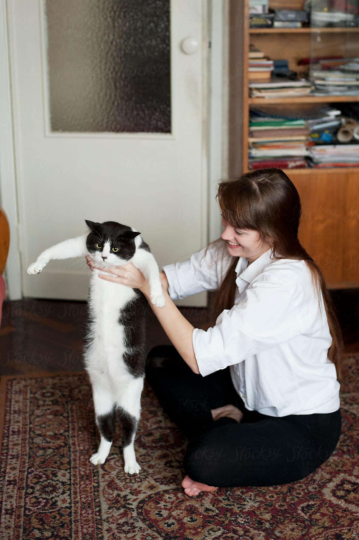 Girl Playing With A Cute Cute Fatty Cat By Lyuba Burakova 9949