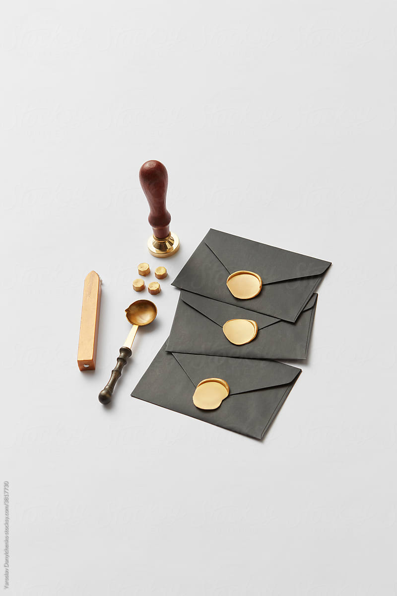 Black envelopes and wax seal kit