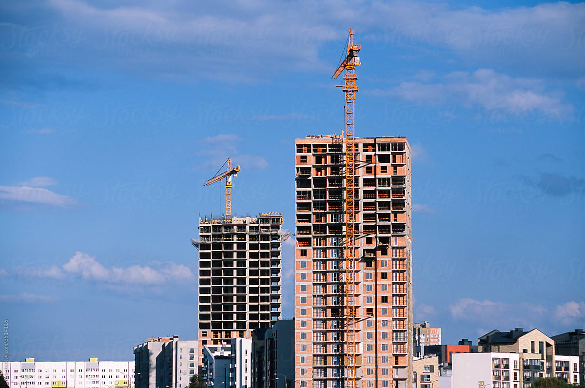 Building construction site with cranes