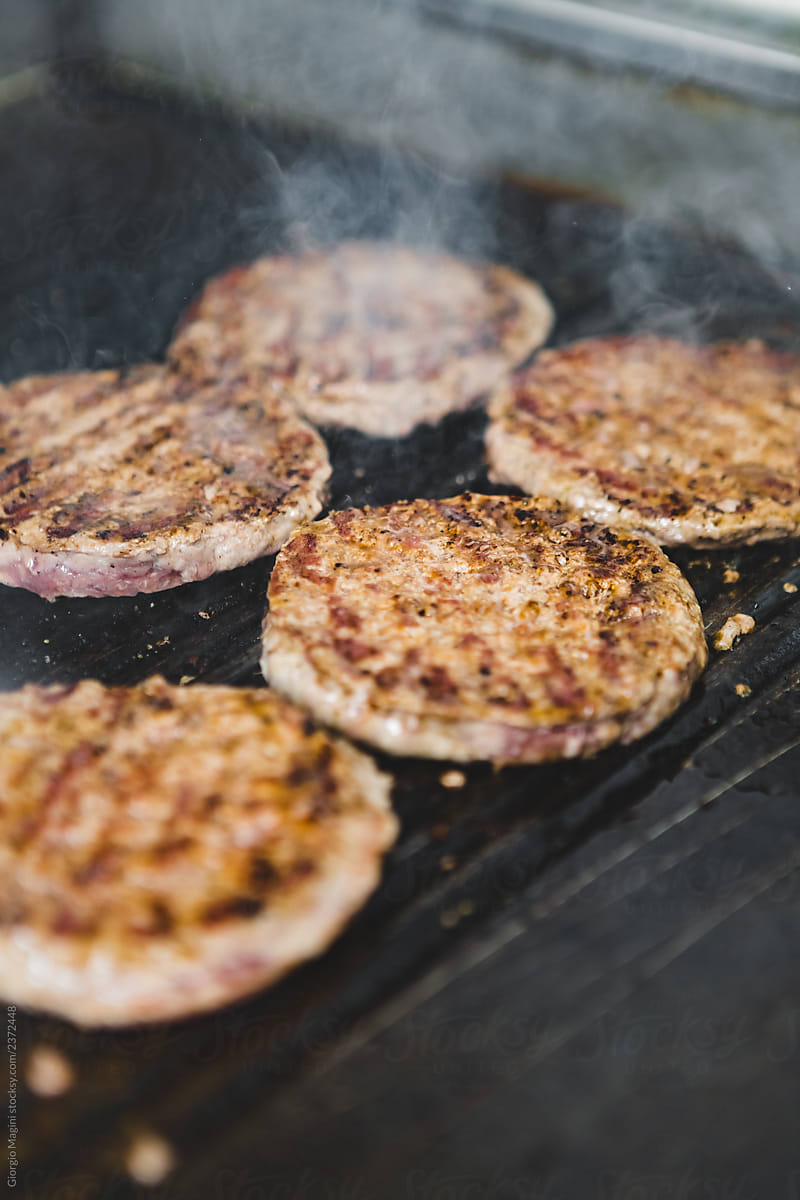 Cooking Beef Burgers on a Hot Griddle