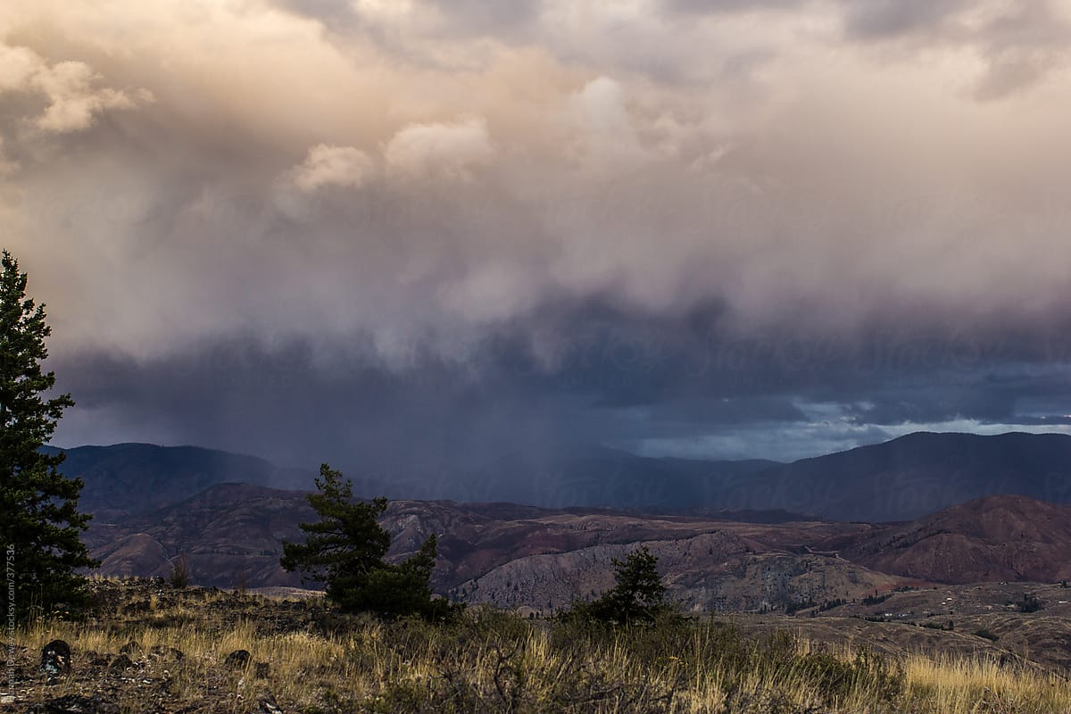 Summer storm moves over the hills of the Methow Valley in Washington
