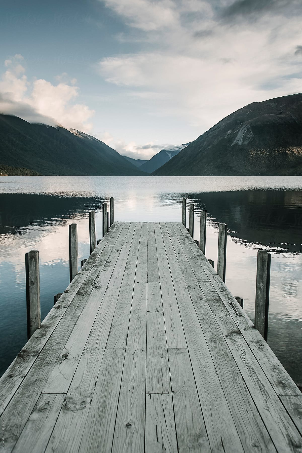 Peaceful nature Lake dock landscape with nobody New Zealand