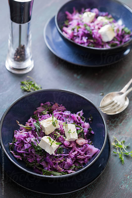 Red cabbage Kale and Feta Cheese Salad by Aniko Lueff Takacs - Stocksy ...