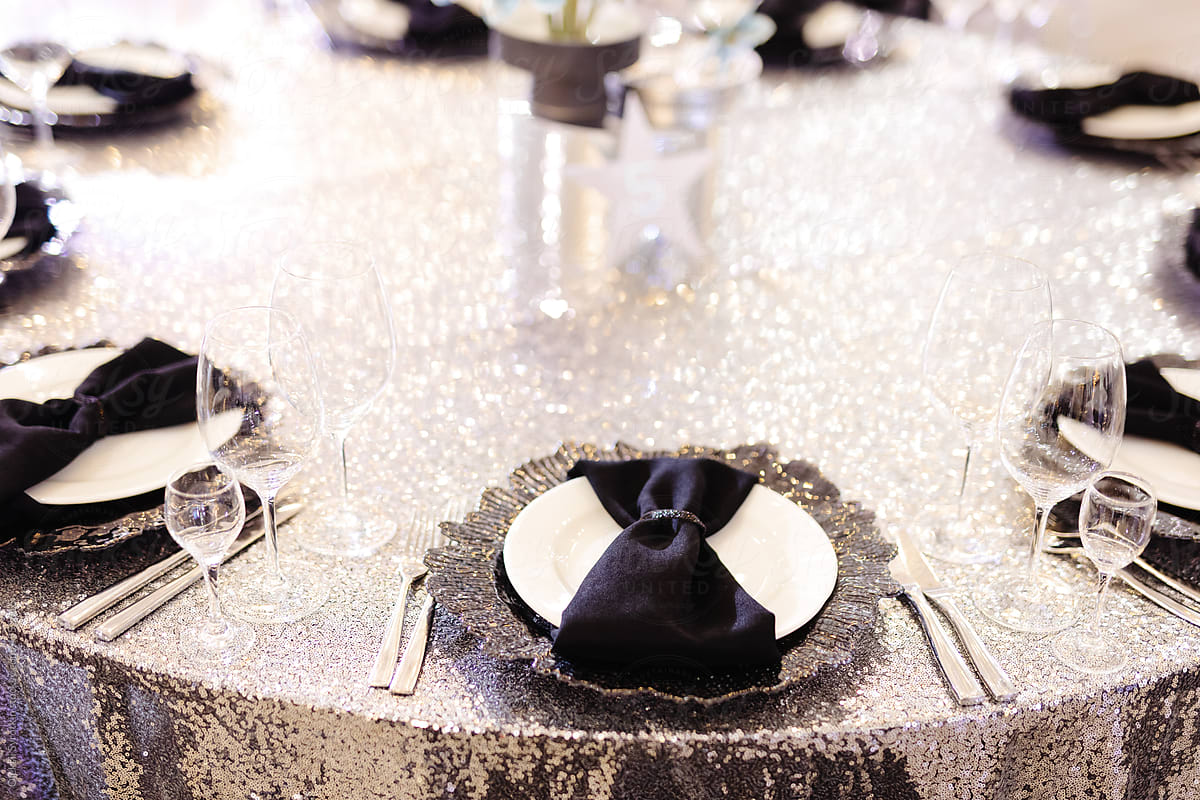 Setting table with shining elements prepared for special occasion