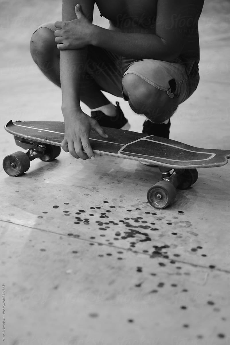 Unrecognizable skaters with skateboard