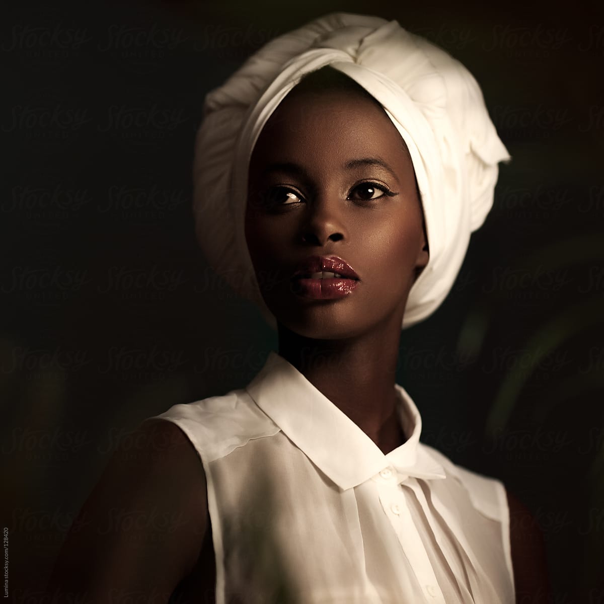 African Woman With A White Turban By Lumina