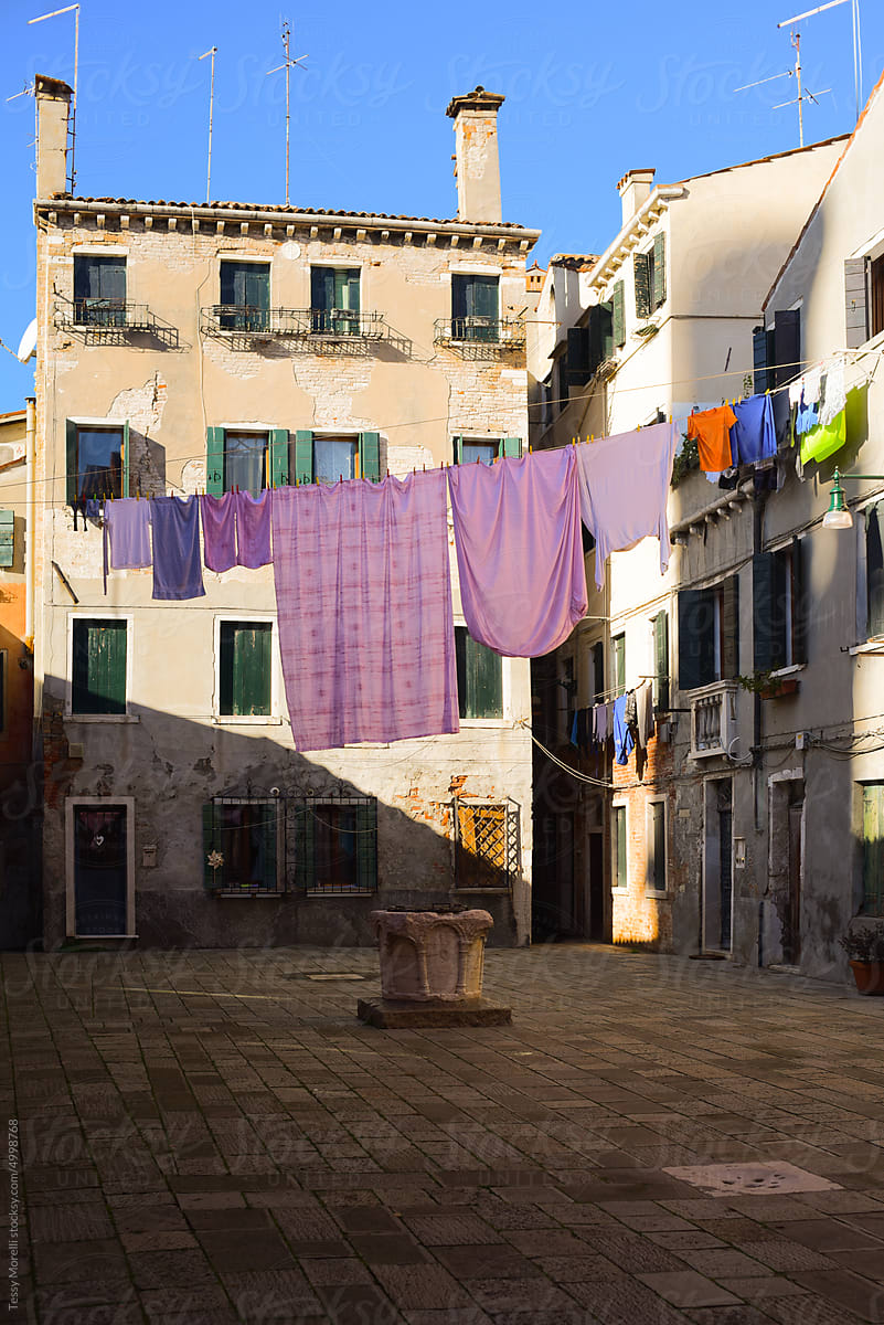 Venice square with hanging laundry