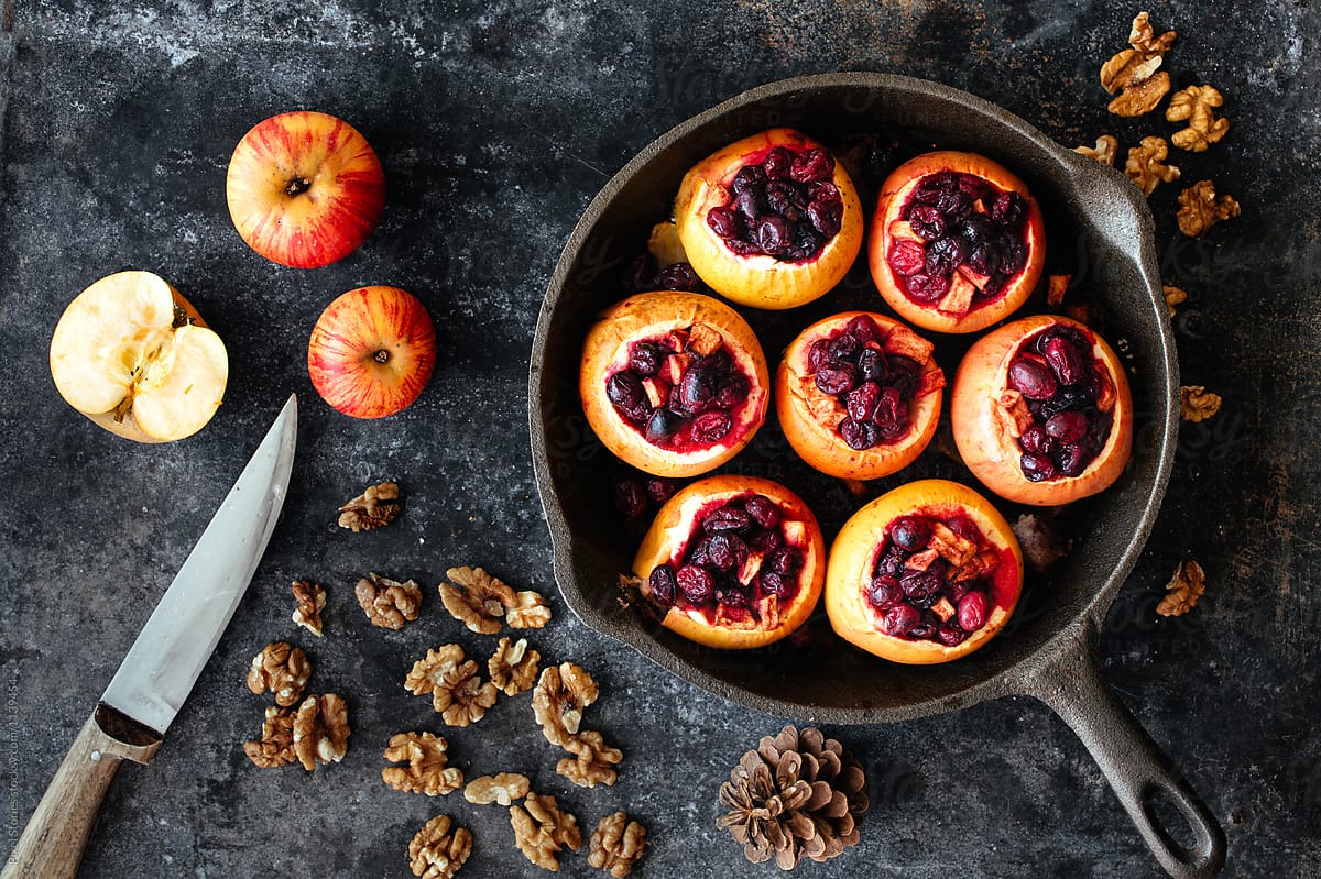 Autumn food: Baked windfall apples stuffed with fruits
