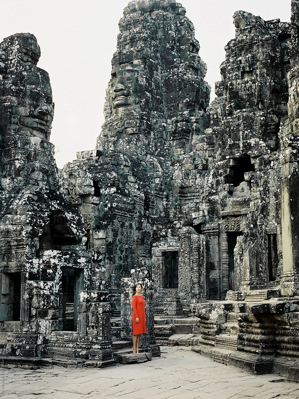 Tourist woman walking in Angkor Wat