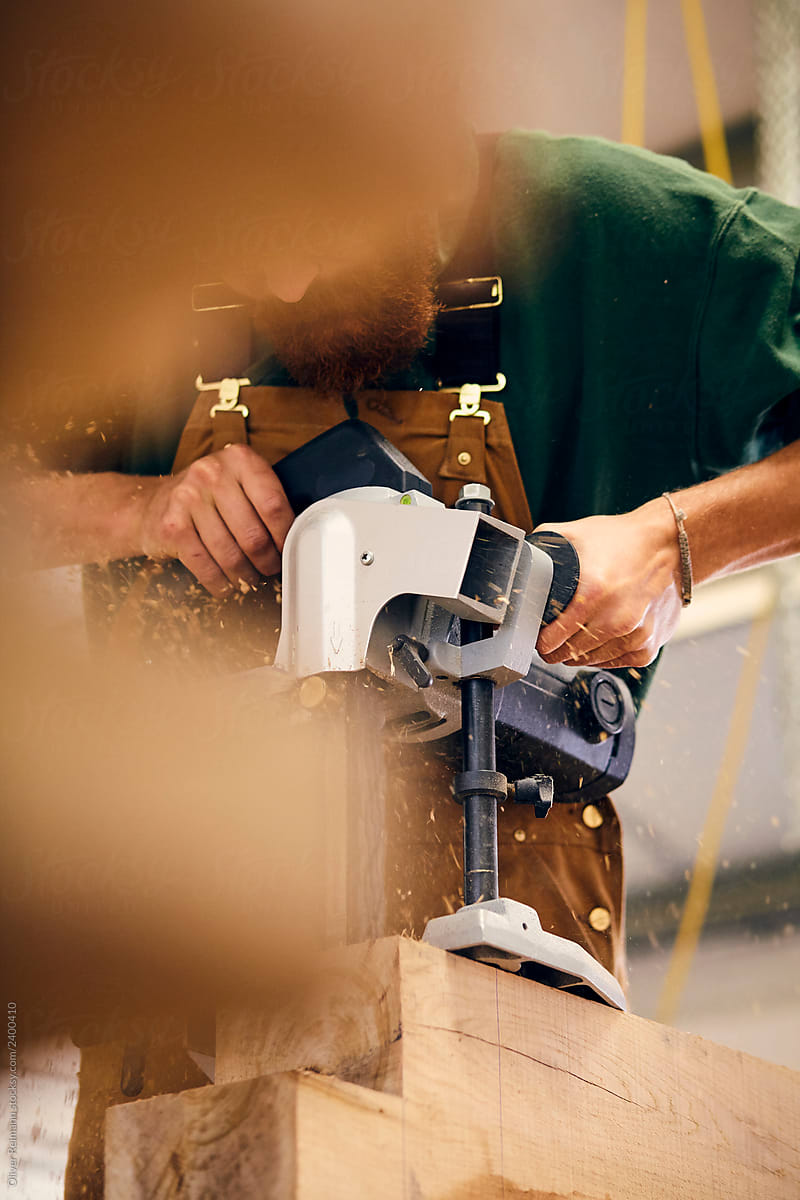 Carpenter in workshop