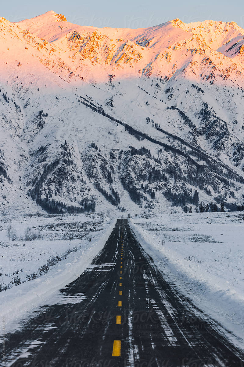 Snow mountain with road