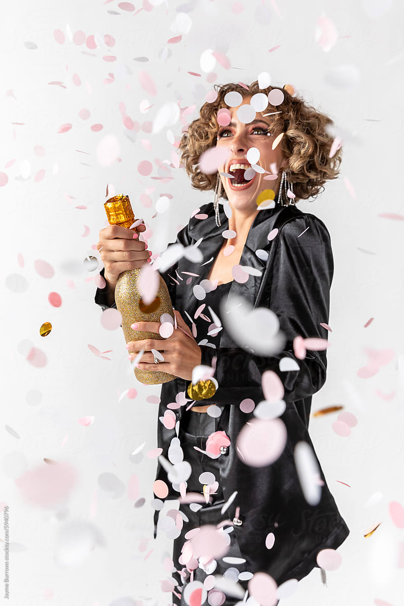 Woman Surrounded by Confetti