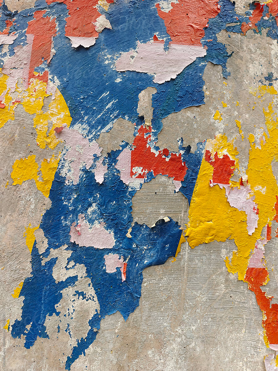 Cemented surface with worn out painting and colour