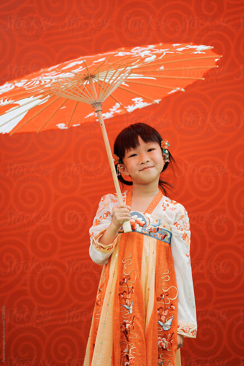 Chinese little girl wearing traditional clothes