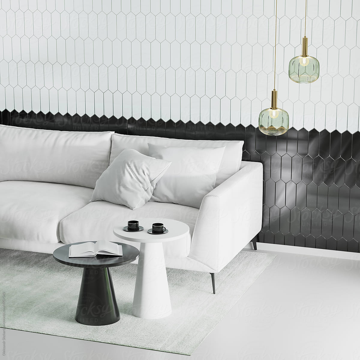 Black and white  modern living room interior