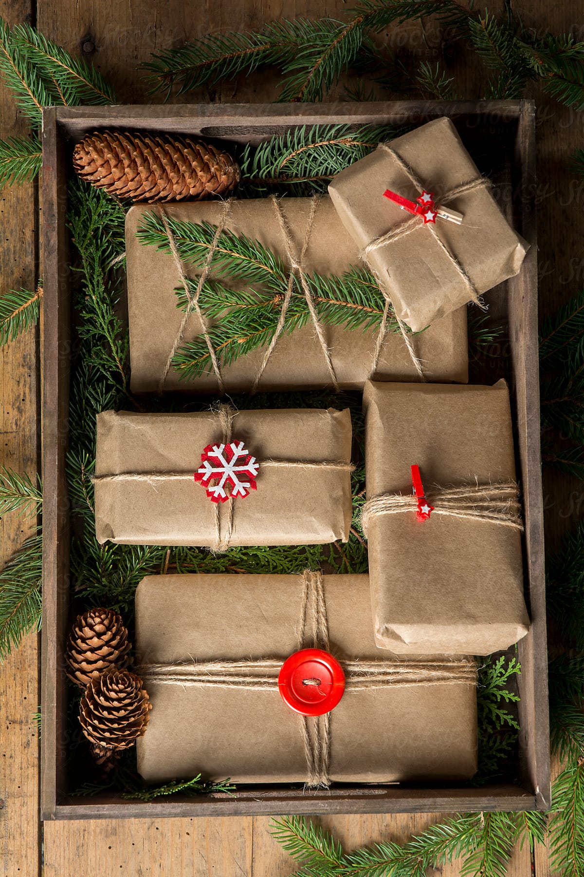 Christmas gifts and presents in crate