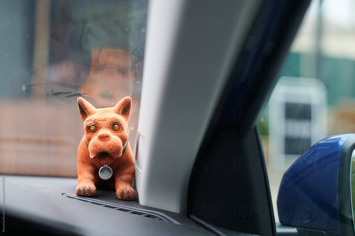 Vintage bobbing head dog in car window