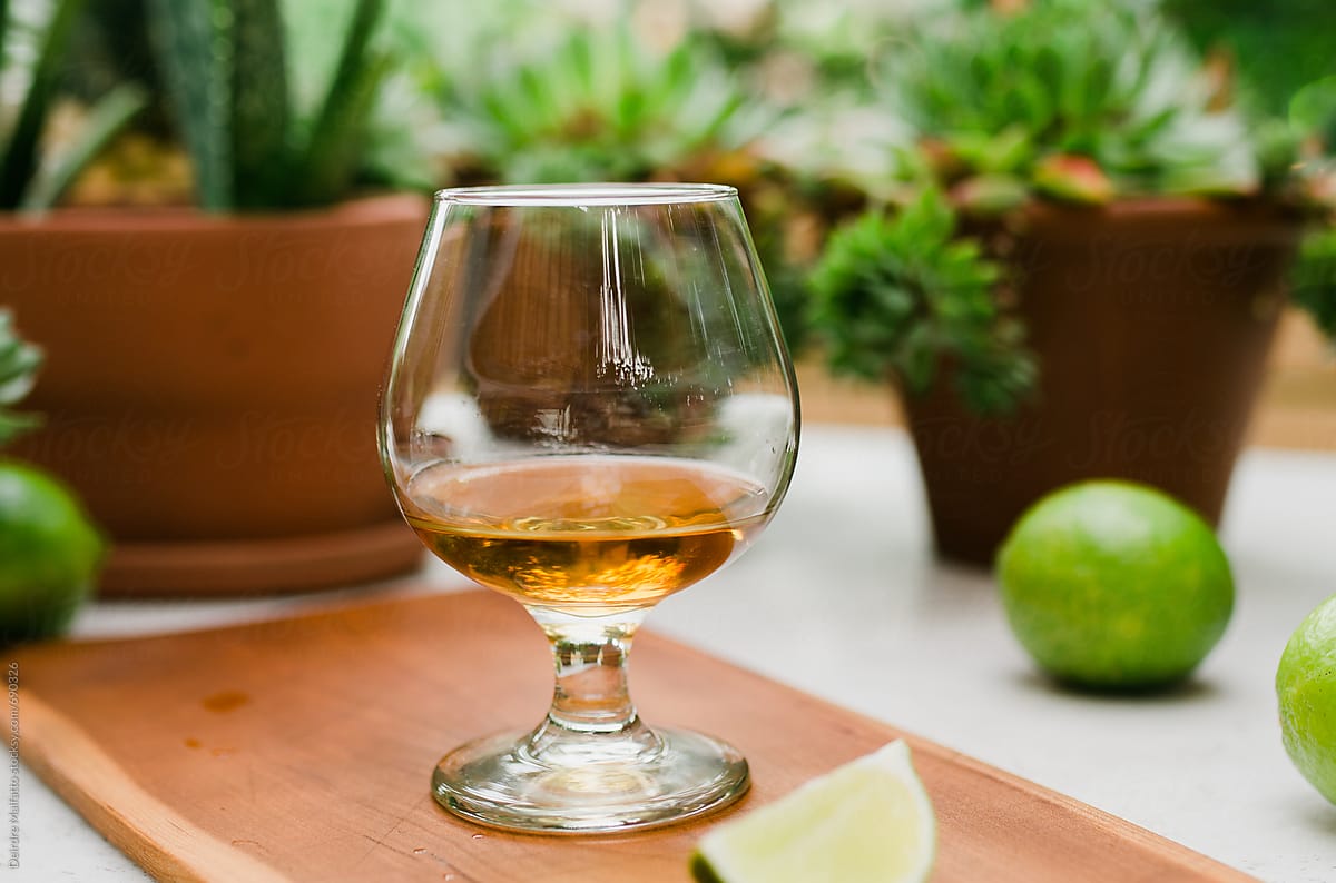 glass of anejo (dark) tequila