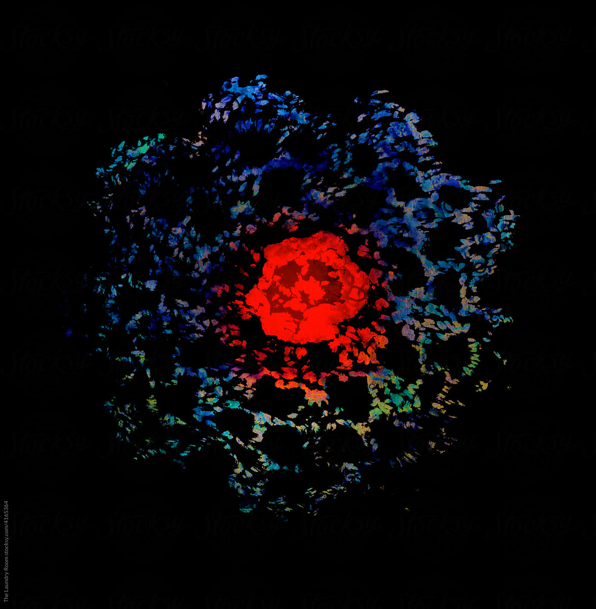 Lace Floral Ink Circle with Glowing Red Centre