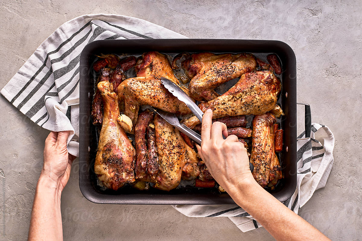 Organic Free Range Turkey in Roasting Pan to Make Stock