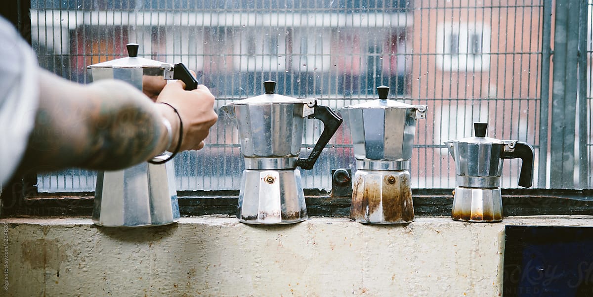 Coffee pots in a row