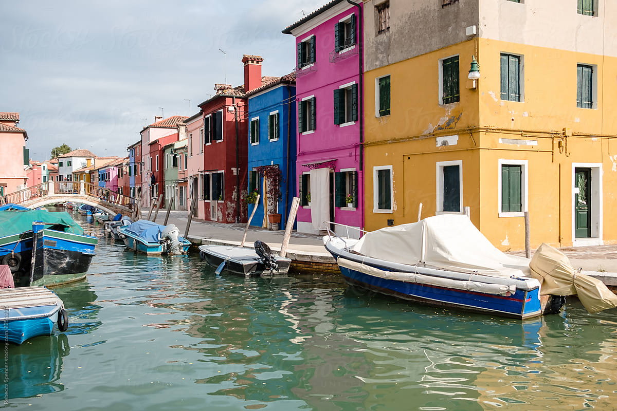 Colorful painted houses by the sea in Burano, Venice, Italy