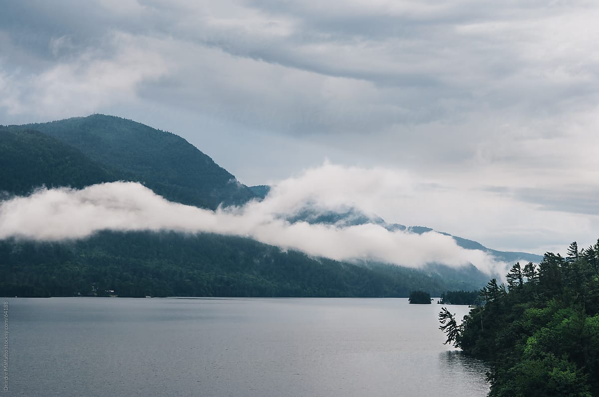 cloudy sky over mountains and lake