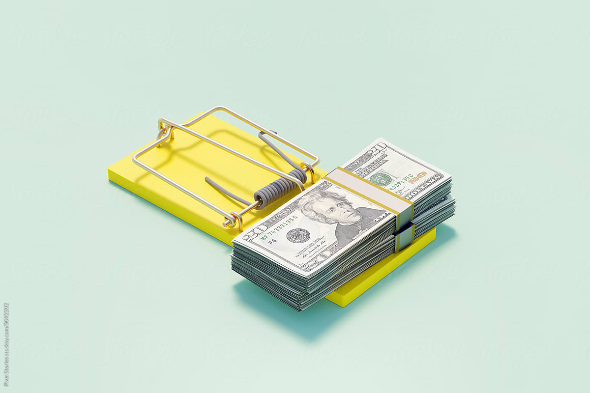 Money debt / loan trap 3D conceptual image