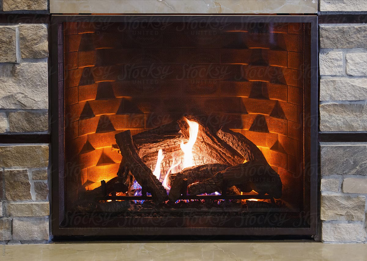 Gas fireplace at ski lodge
