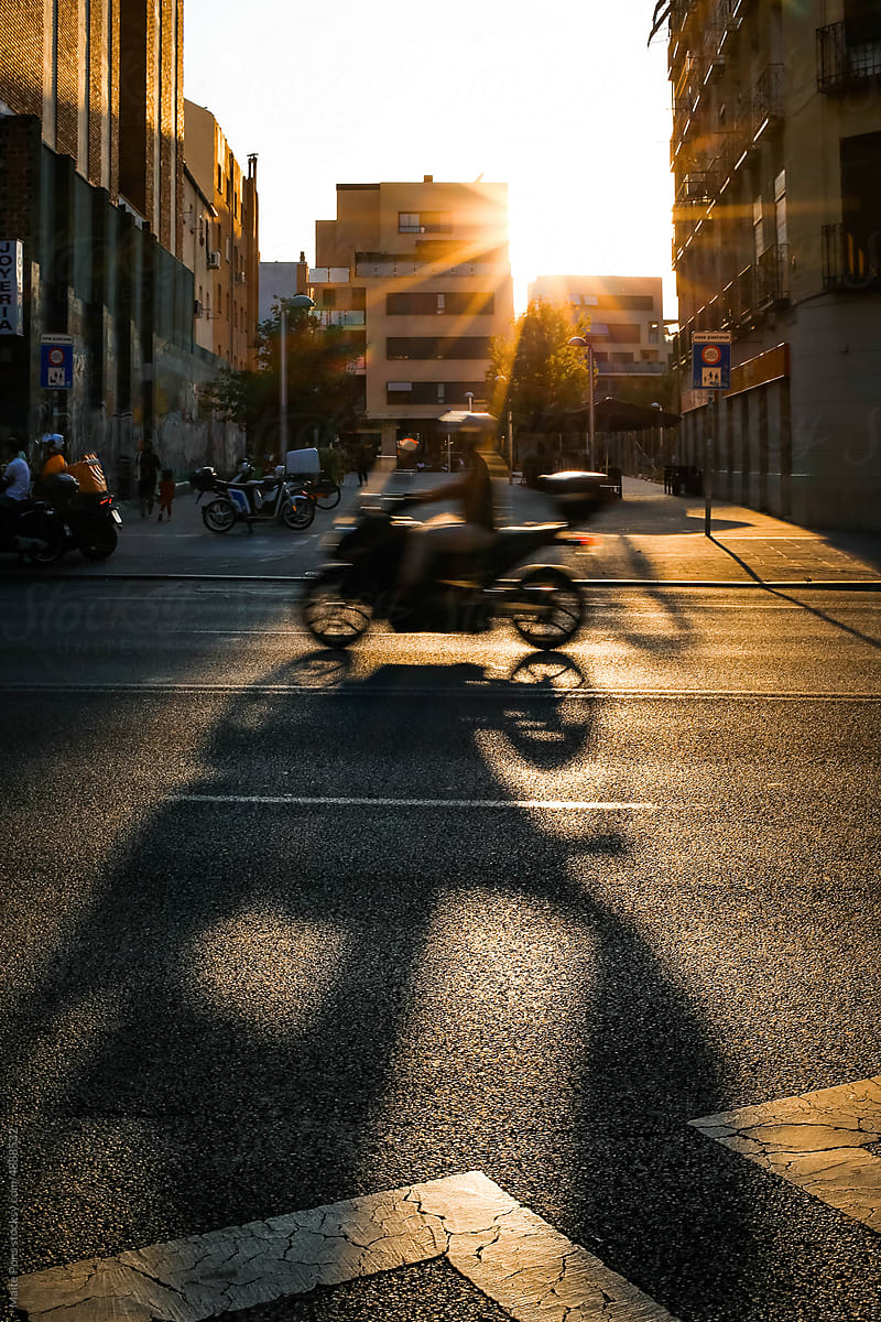 Urban motorcycle at sunset