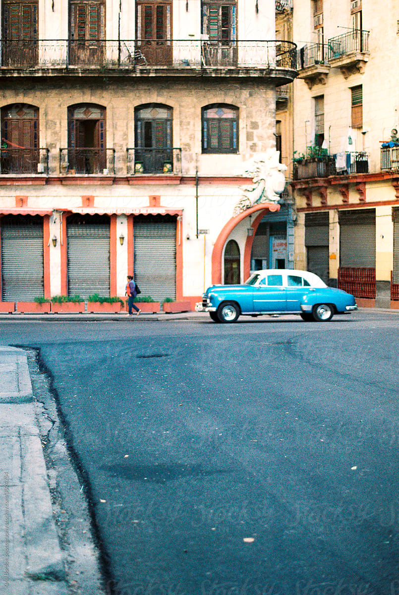 Blue classic car in Havana Cuba