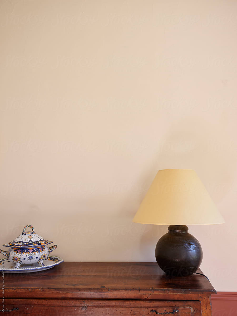 Interior house decoration with table lamp and vintage furniture.