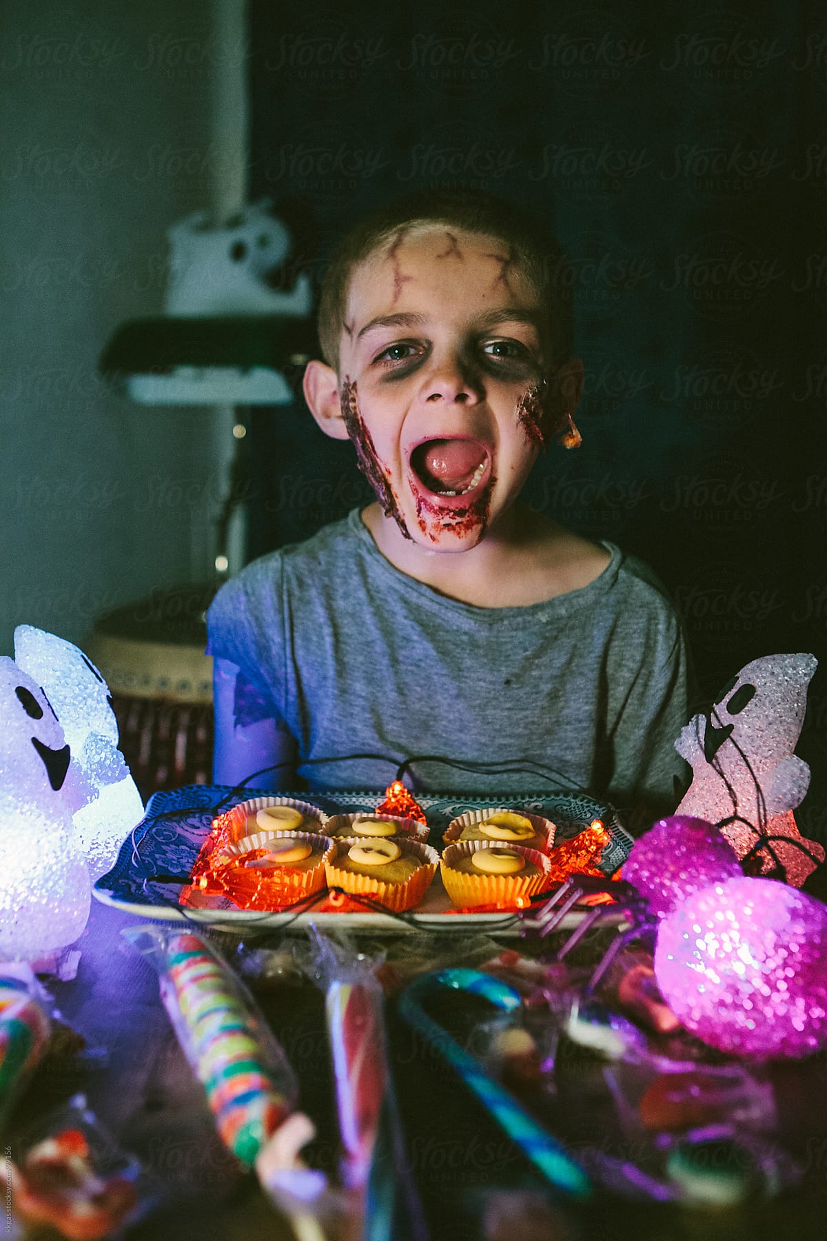 Little boy in Zombie Halloween costume