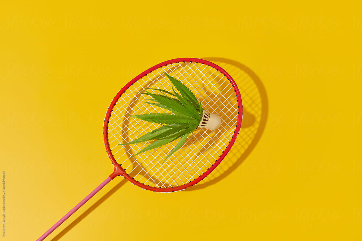 Badminton racket and hemp shuttlecock.