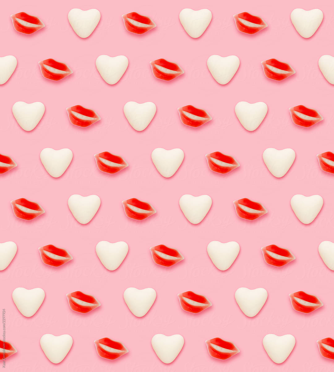 Lips and hearts patterned on pink