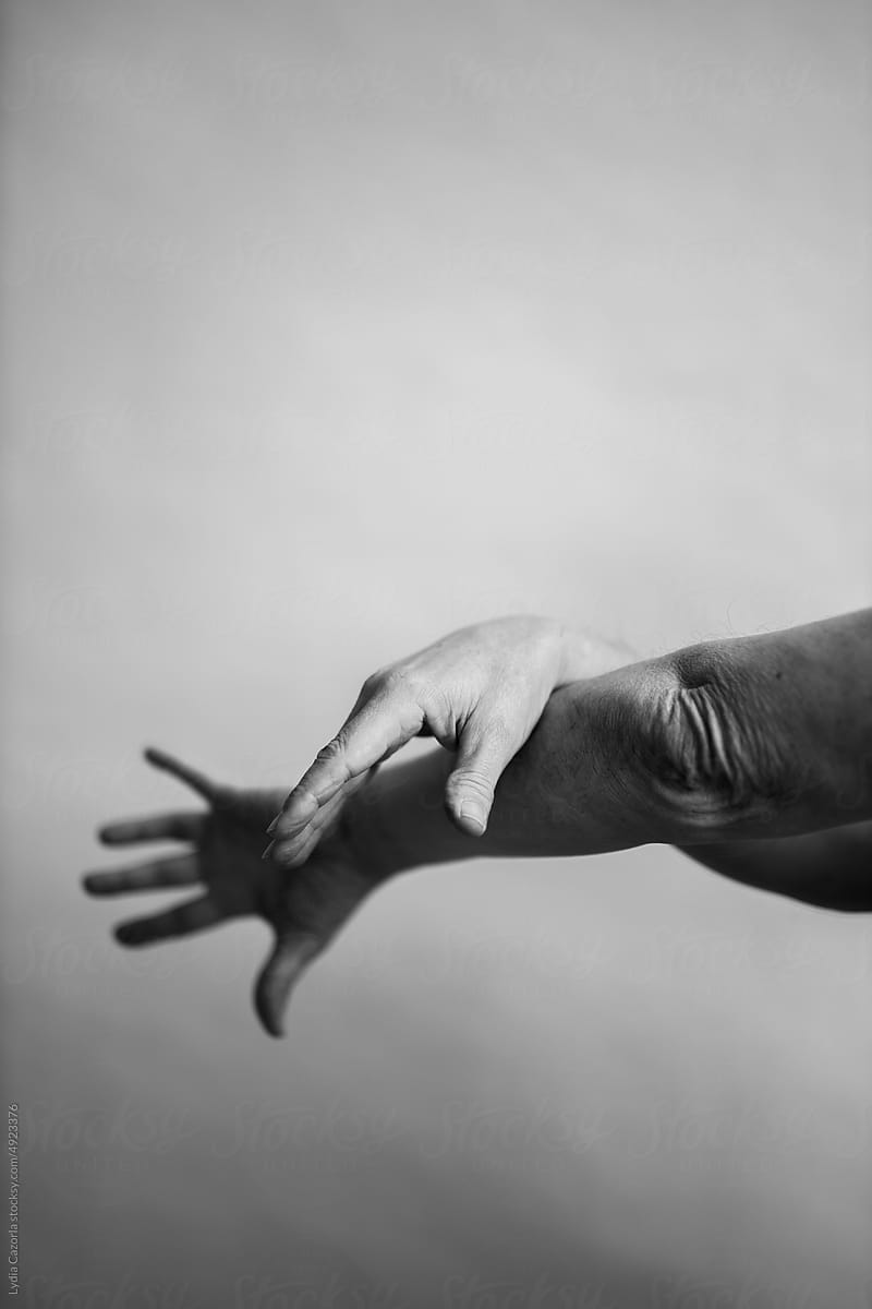 Gesture black and white of a  male hands