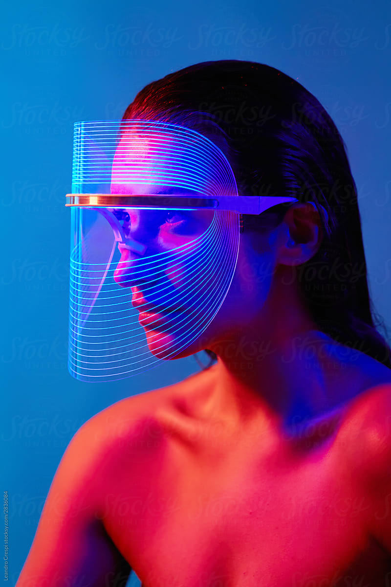 Woman using Led Mask - Blue & Red Antibacterial light