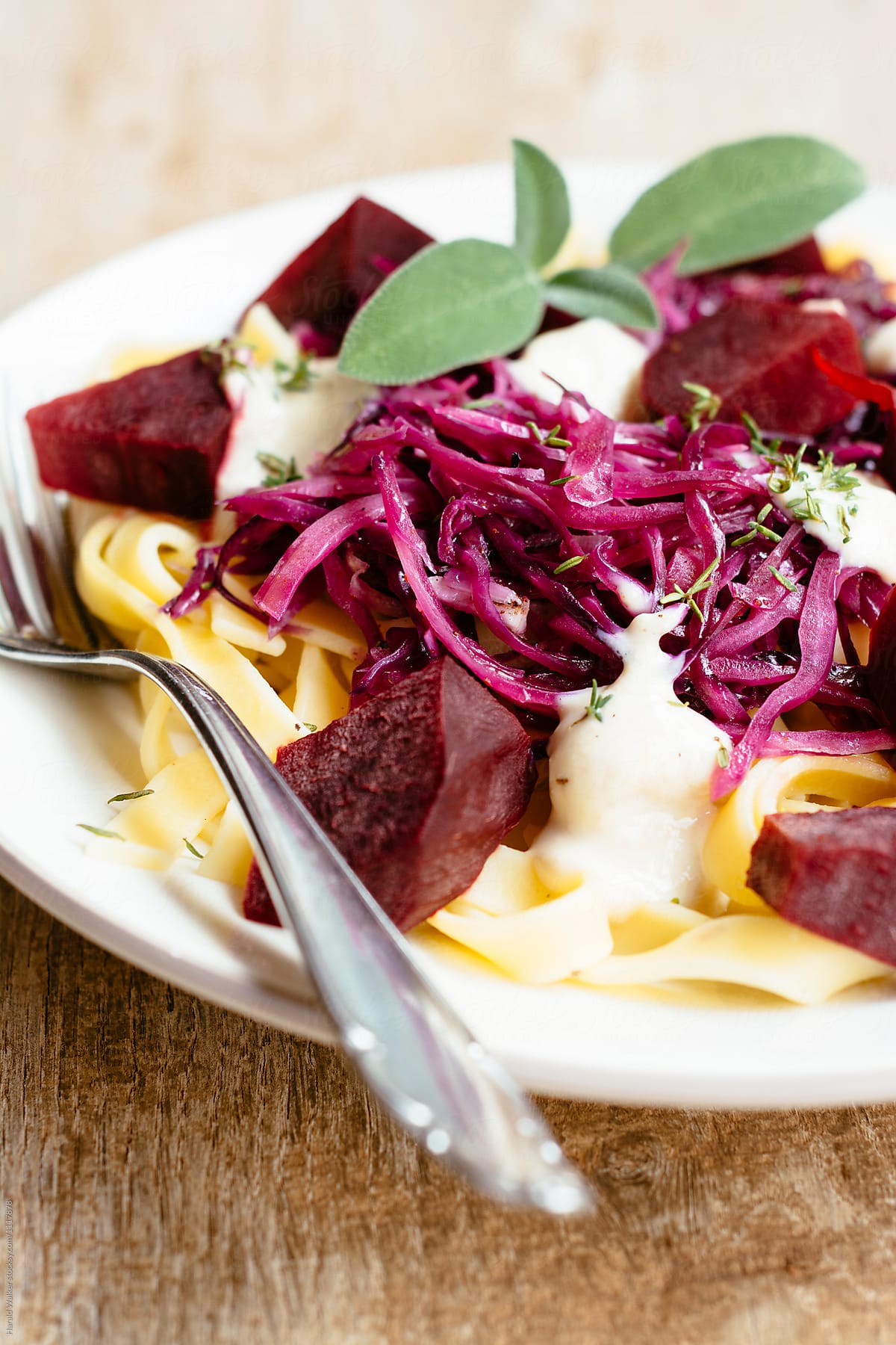 Beets and Red Cabbage On Pasta