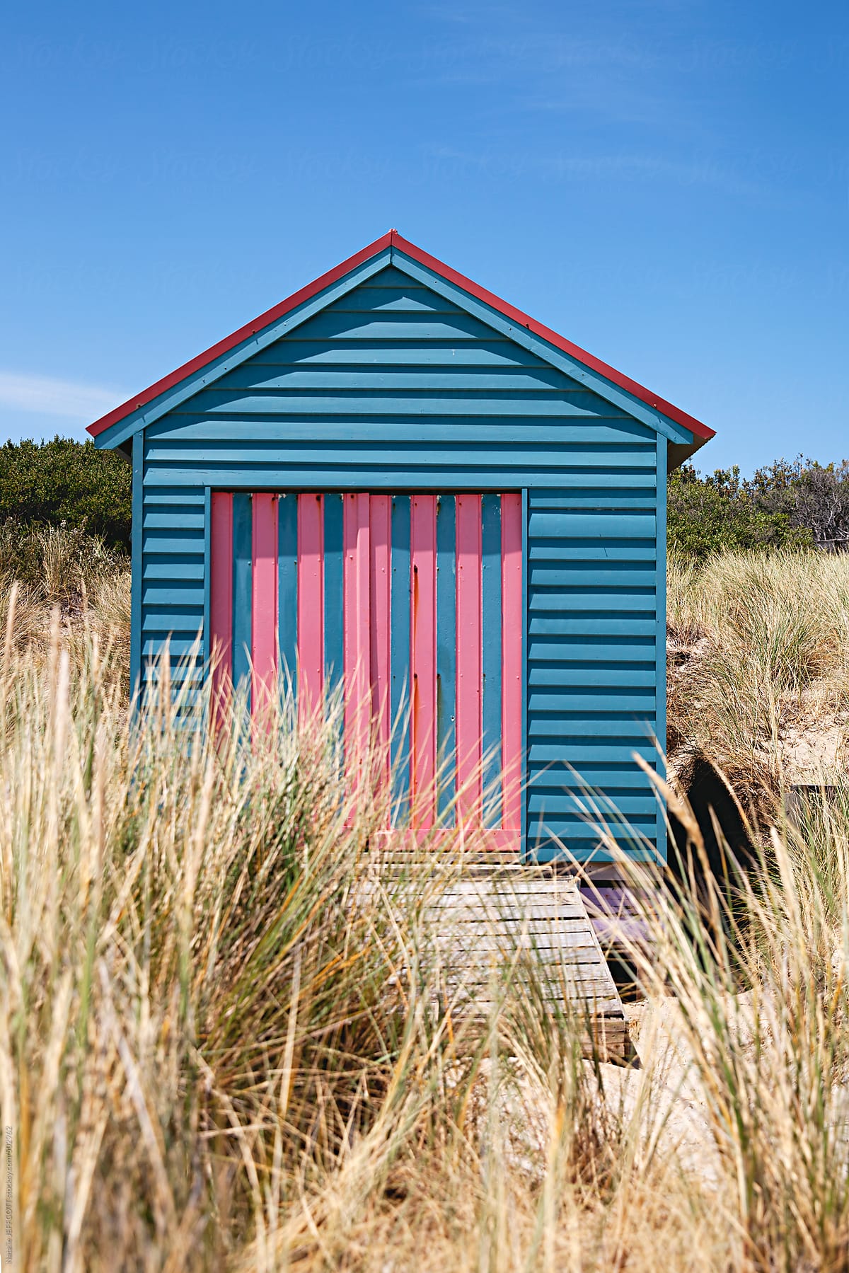 colourful bathing / beach huts on beach in Melbourne Australia